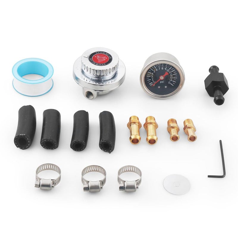 Dyno Racing طقم منظم ضغط الوقود القابل للتعديل مع مضخة الوقود كاربوريتر - يشمل مقياس ضغط 0-15 PSI وكتلة الوقود - Image 2